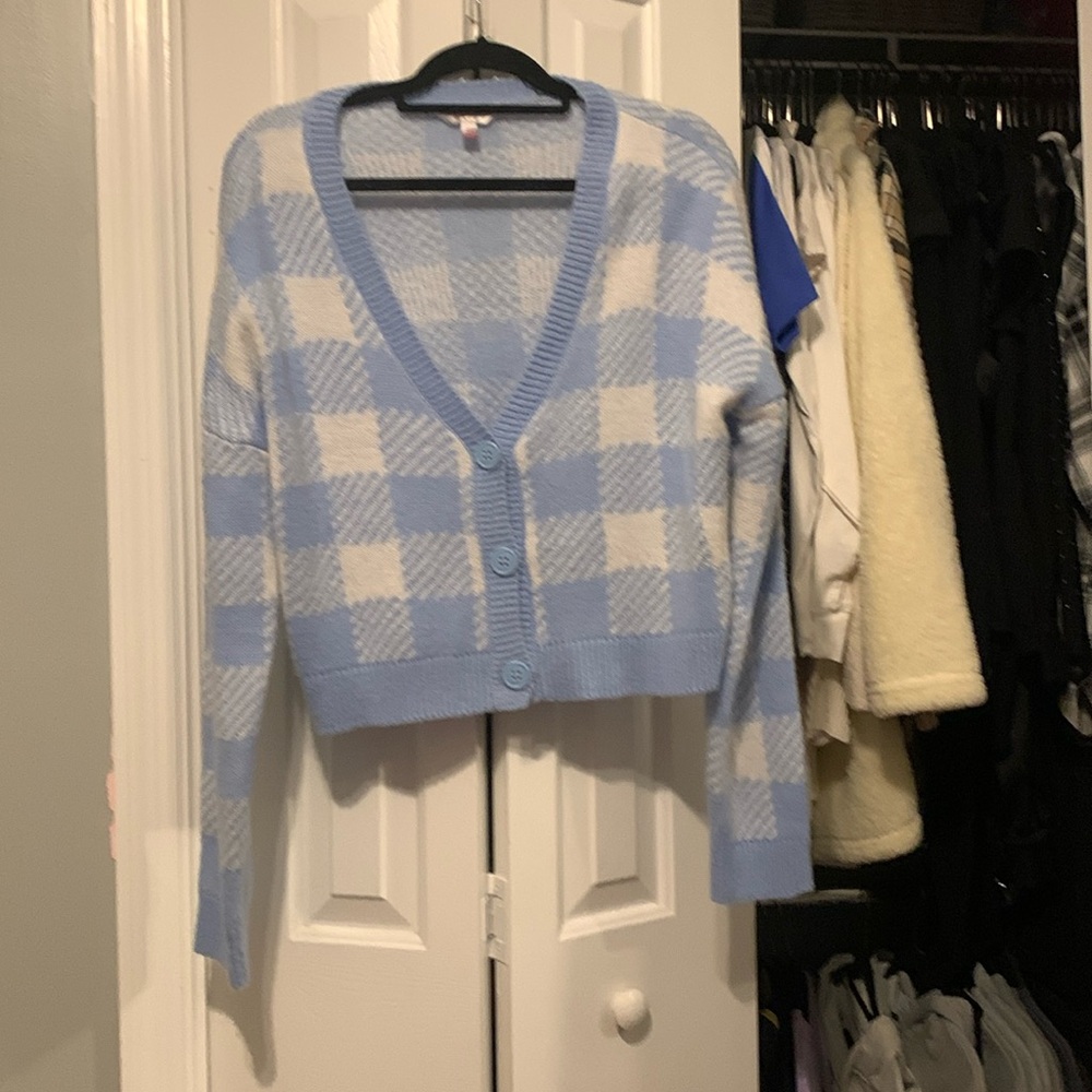No Boundaries Plaid Blue Sweater